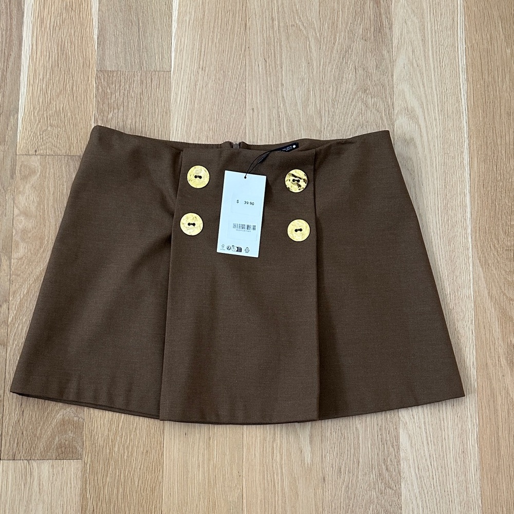 Zara Brown Mini Skirt with Gold Accents